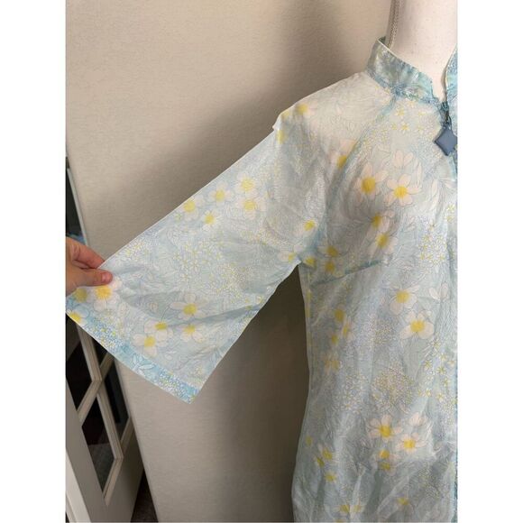 Vintage Lane Bryant Tall Sheer Nightgown Blue Yellow Zip Up - Picture 5 of 8